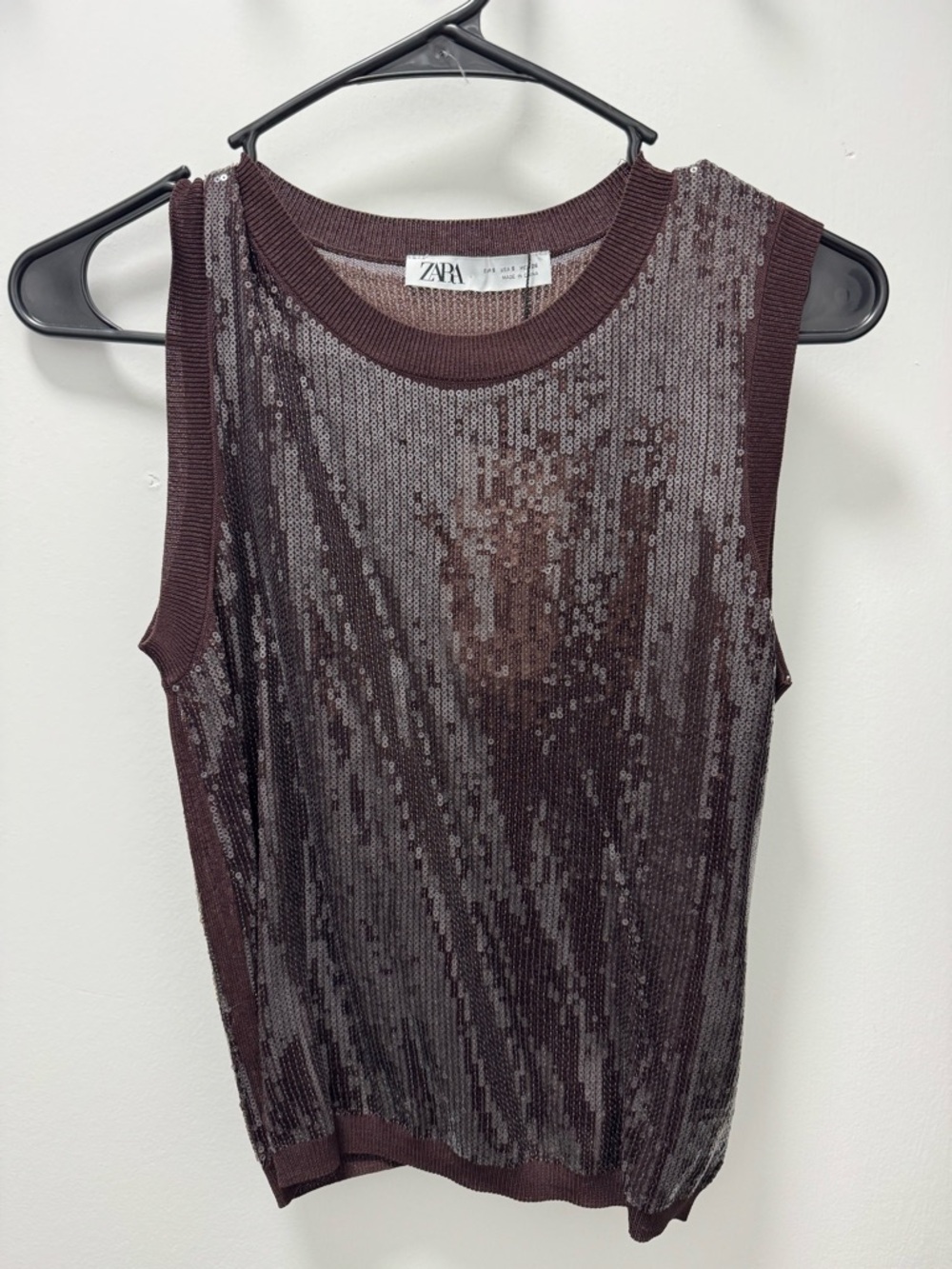NWT Zara Brown Sequin Sleeveless Top Small